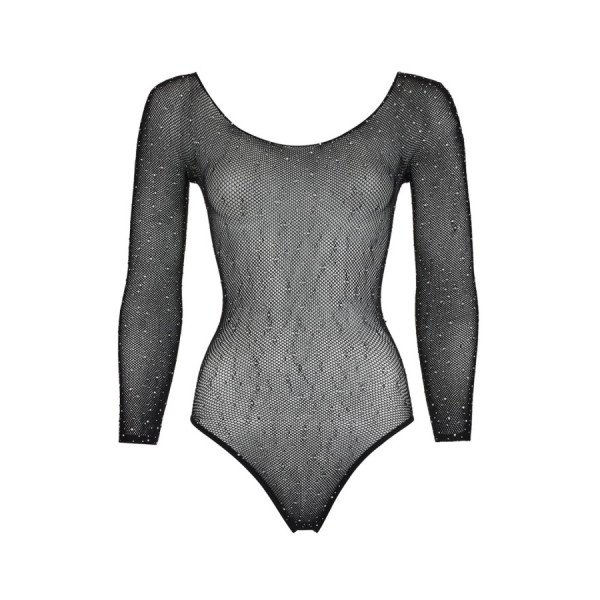 Body string à manches longues en résille avec strass 